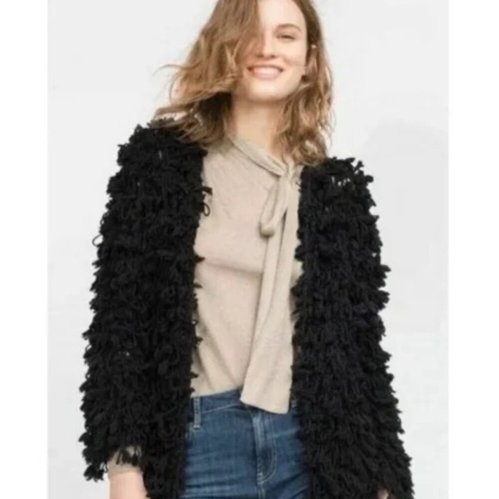 NWT Muche Et Muchette Black Fur Jacket Coat with Fringe One Size Winter Layering - Picture 8 of 10
